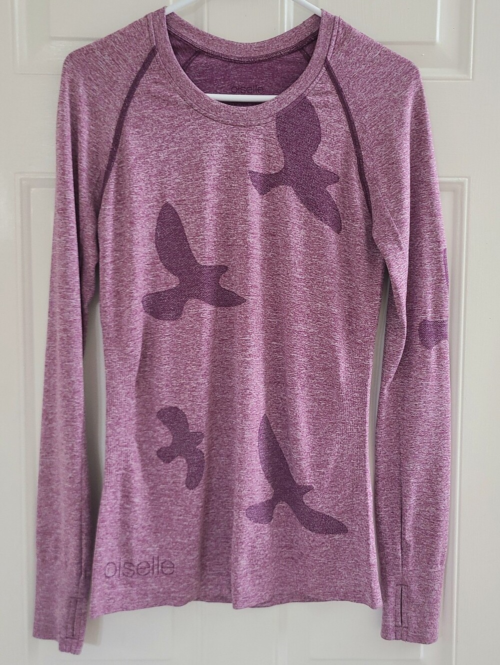 Oiselle Flyte Shirt Womens Size M Red Long Sleeve Birds Lightweight Running
